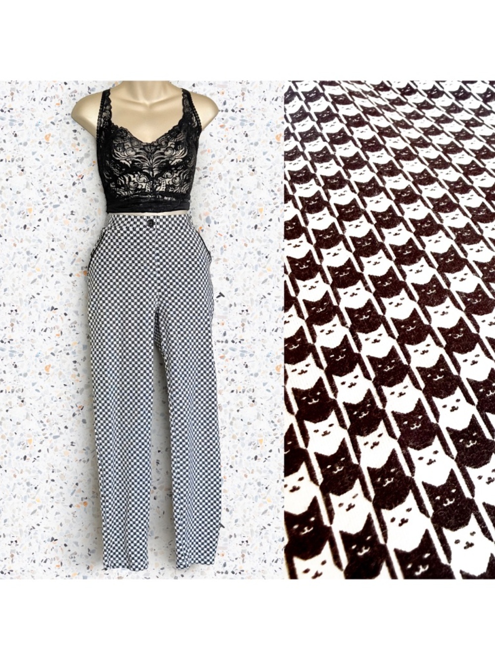 Witchy Catstooth Dress Yoga Pants Office Black White Mod Revival Betabrand Sz M
